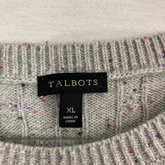 Talbots Gray Confetti Crew Neck Textured Knit Pullover Cozy Sweater XL Preppy - Picture 2 of 9
